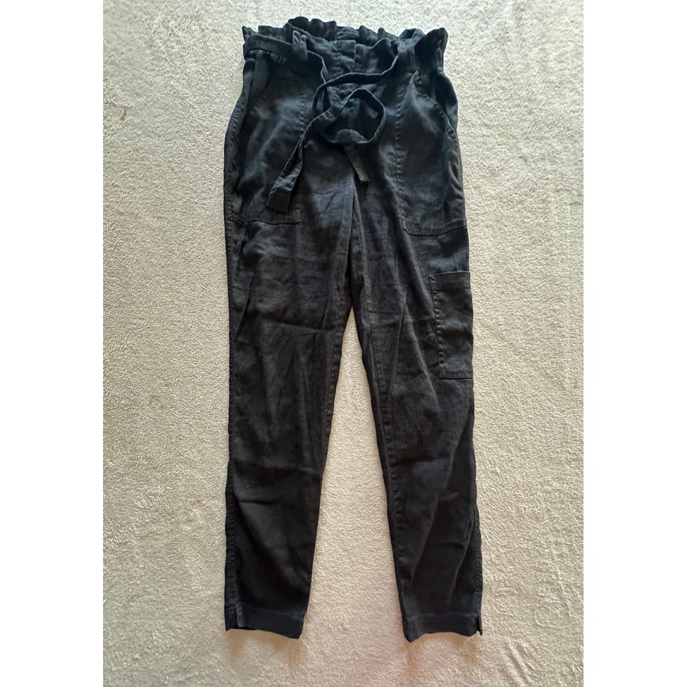 Elevenses Anthropologie Black Linen Blend Paperbag Waist Tie Pants Small